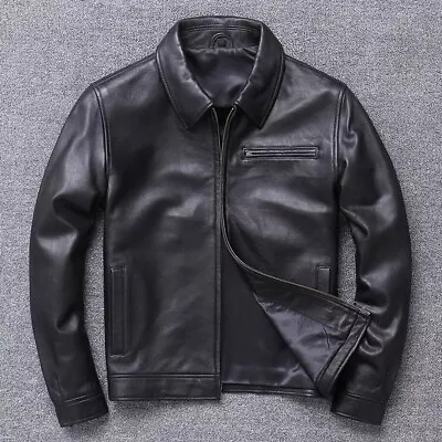 Buy Men's Fashion Real Lambskin Leather Biker Classic Collard Black Slim Fit Jacket • 64.99£