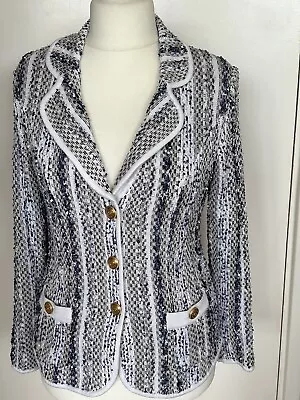 Buy Elegance Paris Knitted Jacket  Size 12 Shades Of Blue And White • 10£