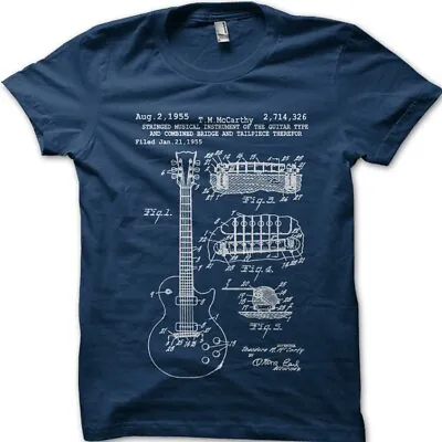 Buy 1955 Les Paul Guitar Inspired By Gibson Blueprint Printed T-shirt 9019 • 12.55£