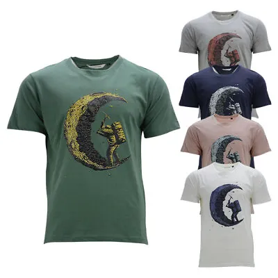 Buy Mens Printed T Shirts MOON Regular Fit Crew Neck Summer Beach Soft Cotton Tees • 6.59£