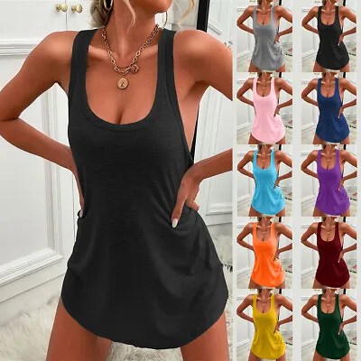 Buy Womens Sleeveless Baggy Vest Tops Ladies Summer Holiday Casual Tank Mini Dress • 2.39£