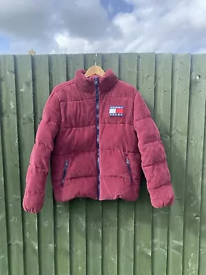 Buy Tommy Jeans Corduroy Puffer Jacket Coat Burgundy Men’s Small • 35£