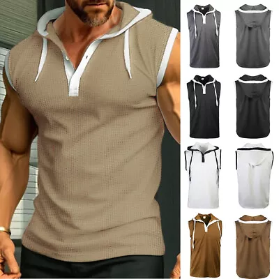 Buy Mens Hoodies Sport Vest Muscle T-Shirts Sleeveless Hooded Tank Top Workout Shirt • 7.19£