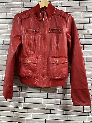 Buy Red Vintage Womens Bomber Jacket L New Look Zip Up Polyurethane Leather Look • 38.56£