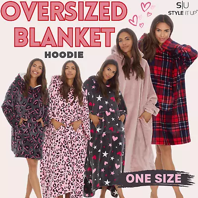 Buy Womens Wearable Blanket Hoodie Oversized Fleece Ladies Hooded Nightwear Snug Top • 17.99£