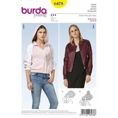 Buy Burda Sewing Pattern 6478 Style Women's Bomber Jacket With Optional Hood • 15£