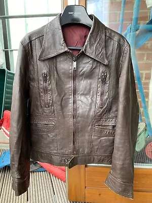 Buy Vintage Leather Bomber Jacket S 34-38 1960s 1970s Hedi Skinny Punk Grunge Brown  • 75£
