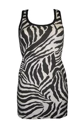 Buy New Girls / Ladies Zebra Animal Print Long Vest Tank Top Goth Emo Punk Night Out • 21.99£