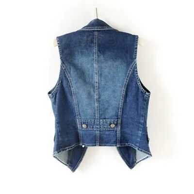Buy Ladies Casual Denim Waistcoat Jeans Gilet Lapel Vest Button Up Sleeveless Jacket • 33.30£