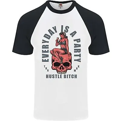 Buy Every Day Is A Party Hustle Skull Alcohol Mens S/S Baseball T-Shirt • 11.99£