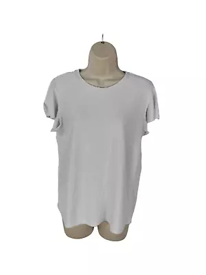 Buy Womens M&s Uk12 Ivory Short Frill Sleeve Crew Neck Stretch Dobby Spot Tshirt Top • 9.59£