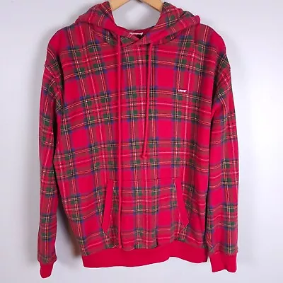 Buy LEVI'S 74318 Hoodie Extra Small XS Red Tartan Hooded Jumper Sweater Logo 2442 • 26.99£