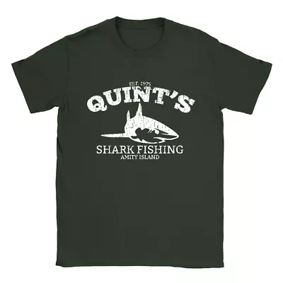 Buy Quints Shark Fishing Mens T-Shirt Jaws Funny Vintage Look Gift Movie Top • 9.49£
