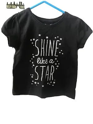 Buy Girls Short Sleeve Black T-shirt Silver “shine Like A Star, Primark Age 3-4 Year • 1.49£