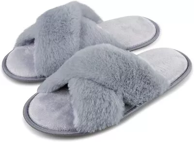 Buy Slippers Ladies Womens Girls Faux Fur Cosy Fluffy Warm Flat Sole Sliders NEW • 6.95£