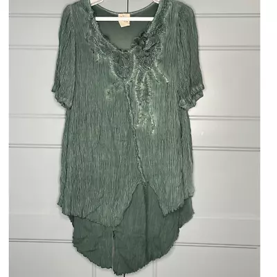 Buy Pretty Angel Women’s Floral Embroidered Tunic Top Boho Gypsy Green Size Large • 33.63£