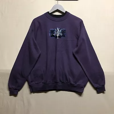 Buy Top Stitch Sweatshirt Womens XL Fits UK 16 Purple Embroidered Tree Christmas • 14.31£