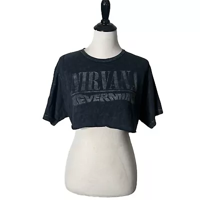 Buy Nirvana Nevermind Women's Crop Top Distressed Faded Black T Shirt Size M • 11.93£