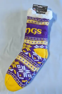Buy Minnesota Vikings Women's Fair Aisle Tall Logo Footy Slippers Size 6-10 Non Skid • 16.91£