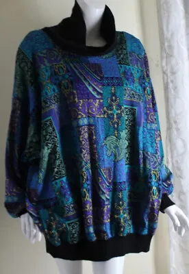 Buy TopNotch Sz 4X Funky Art-to-Wear Funnel Neck Iris Patchwork Print Sweater Top • 55.90£