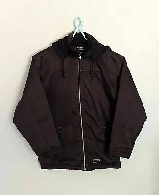 Buy Vintage Champion Dark Brown Satin Look Padded Hooded Bomber Jacket Size L  • 14.99£