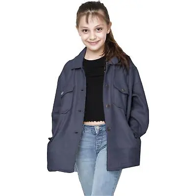 Buy Kids Girls Plain Navy Color Jackets Tunic Fleece Collared Fashion Coat 7-13 Yrs • 5.99£