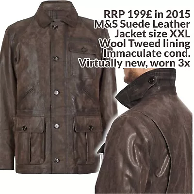 Buy RRP200£ Immaculate 3x Worn XXL M&S Suede Jacket, Yorkshire Tweed Wool Lining • 120£