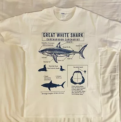Buy T-Shirt Great White Shark Marine Biologist-Medium-Regular Fit - White • 12£