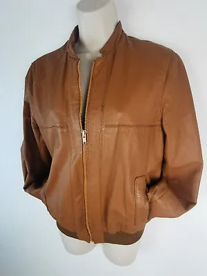 Buy  Leather Jacket 70s Style Womens Vintage Retro Tan Sz 10-12 Vgc • 26£