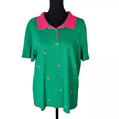 Buy The Quacker Factory Green Pink Pineapple Short Sleeve Polo Size 1x • 23.62£