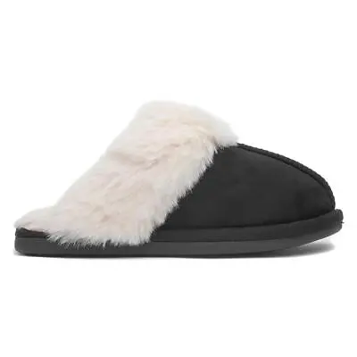 Buy Krush Womens Slippers Black Adults Ladies Mule Slip On Fur Lining Faux Fur SIZE • 14.99£