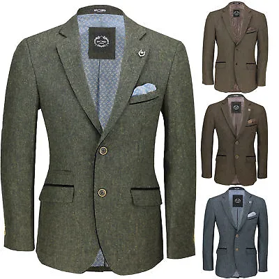 Buy Mens Vintage Tweed Blazer In Tan Green Blue Designer Formal Slim Fit Suit Jacket • 119.99£