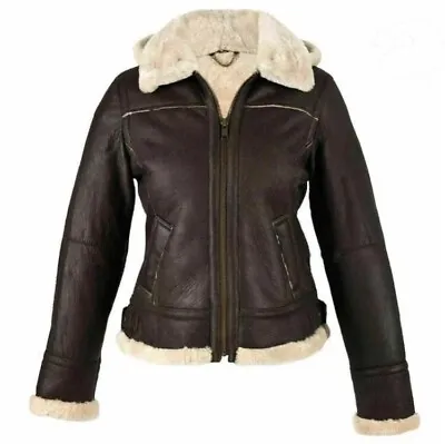 Buy Women Aviator RAF Leather Bomber Jacket Sheepskin Real Leather  Shearling Fur • 111.55£