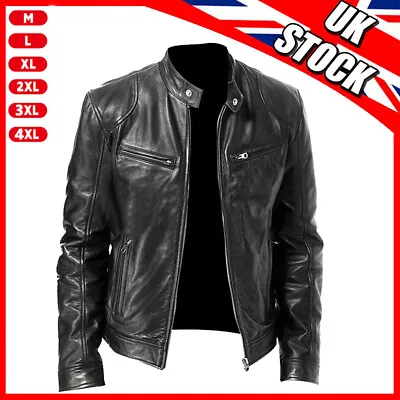 Buy Mens Vintage Cafe Racer Black Leather Casual Slim Fit Real Biker Jacket Uk • 25.64£