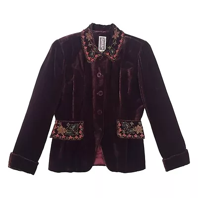 Buy VTG Zelda Womens Velvet Silk Blend Beaded Floral Detail Blazer Jacket Plum Sz 10 • 85.44£