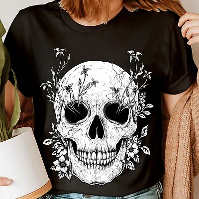 Buy Skull And Flowers Slogan Rocker Biker Skeleton Womens T-Shirts Tee Top #NED • 9.99£