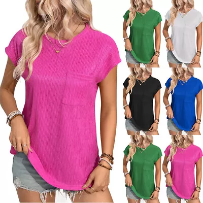 Buy Women's Crew Neck Plain T Shirt Blouse Ladies Short Sleeve Casual Pullover Tops • 11.99£