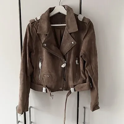 Buy BLANKNYC Suede Moto Jacket Size L Large  Leather Buckle Belt Zip Collar • 80£