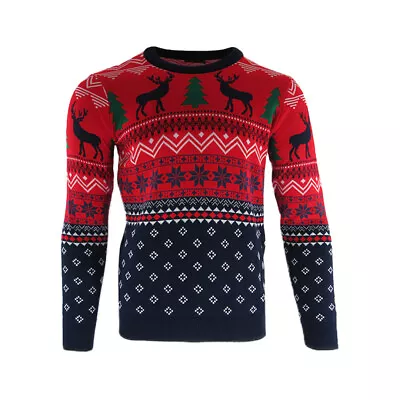 Buy Christmas Pattern Jumper Reindeer Stars Knitted Unisex Festive Xmas S-XXL Adults • 17.40£