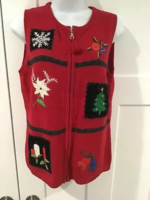 Buy Crazy Horse Ugly Tacky Christmas Sweater Vest Zip Front Red Multi  Small • 12.28£