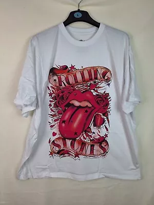 Buy Rolling Stones Rock Band Tee White T-Shirt Tongue Stars Mens Size XL Oversized • 12.99£
