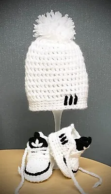 Buy Crochet Baby Shoes And Hat Handmade Crochet Wool Baby Booties Sneakers Slippers • 9.99£