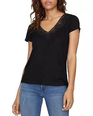 Buy Sanctuary Virginie Lace-Trim T-Shirt, Black, Large - Retail $54 • 26.46£
