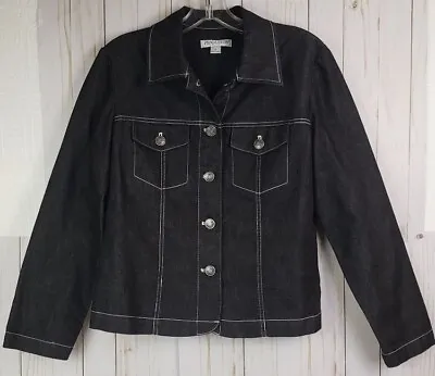 Buy Pendleton Petite PS Black Denim Jean Jacket Coat Small Top Stitch FREE SHIPPING • 22.79£