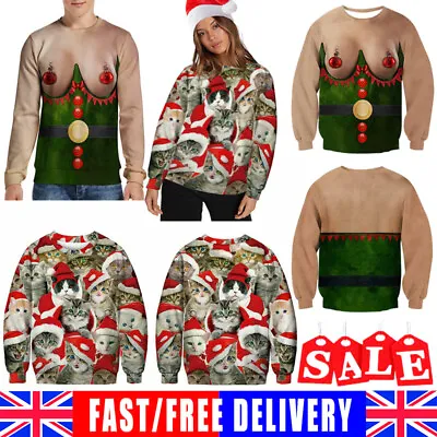 Buy Mens Women Ugly Christmas Jumper Sweater Funny 3D Print Sweatshirt Xmas Pullover • 8.66£