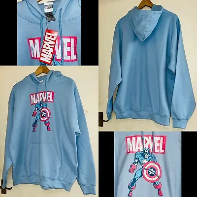 Buy Marvel Captain America Hoodie Comic Book Hooded Sweatshirt Light Blue S M L XL • 12£