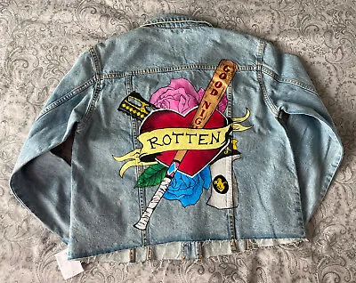 Buy Hand Painted Denim Jacket Coat Heart  Rotten Personal Unique Art Jeans Hand Made • 40£