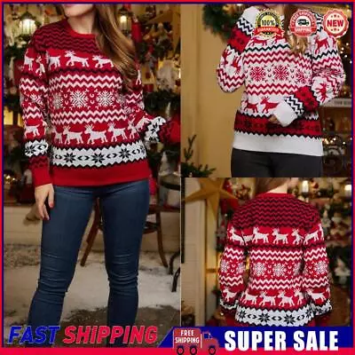 Buy Women Christmas Sweater Fashion Xmas Sweater Simple Elk Round Neck Sweater Shirt • 16.25£