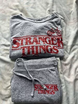 Buy Stranger Things Pyjama Loungewear Set Size M 12-14  Netflix Grey Two Piece • 9.99£
