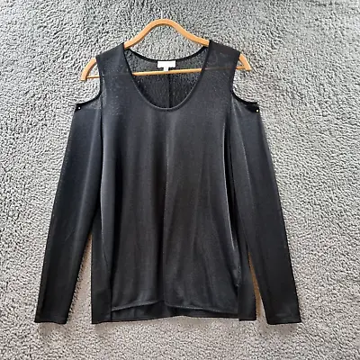 Buy Witchery Womens Top Size M Black Mesh Stretch Knit Cold Shoulder Long Sleeve • 12.62£